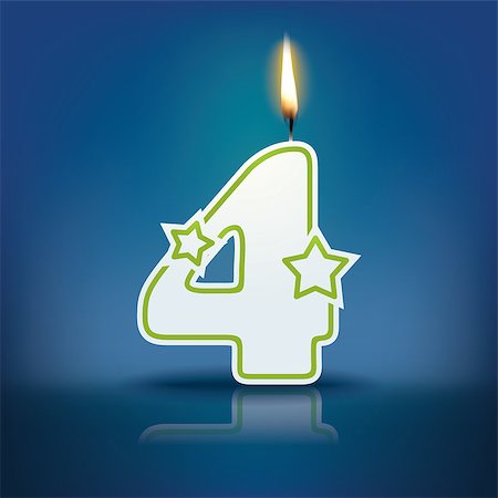 Candle number 4 with flame - eps 10 vector illustration Stock Photo - Budget Royalty-Free & Subscription, Code: 400-07835745