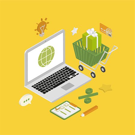 Isometric illustration of online shopping using laptop Stock Photo - Budget Royalty-Free & Subscription, Code: 400-07836010