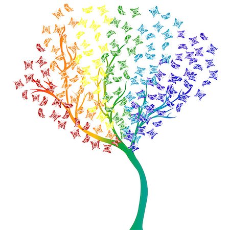 simsearch:400-04725012,k - Rainbow butterflies tree Stock Photo - Budget Royalty-Free & Subscription, Code: 400-07836225