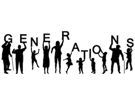 simsearch:400-07924004,k - People silhouettes of different ages holding the letters of the word GENERATIONS Photographie de stock - Aubaine LD & Abonnement, Code: 400-07836223