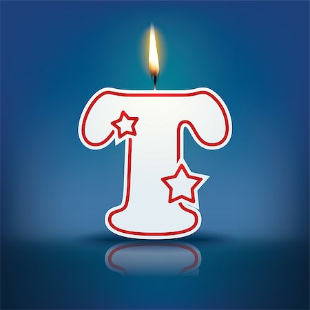 Candle letter T with flame - eps 10 vector illustration Stock Photo - Budget Royalty-Free & Subscription, Code: 400-07836286