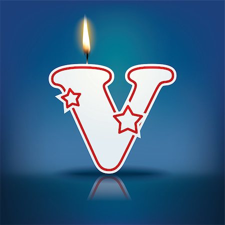 Candle letter V with flame - eps 10 vector illustration Stock Photo - Budget Royalty-Free & Subscription, Code: 400-07836288
