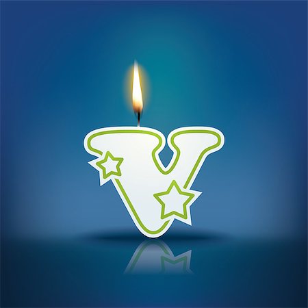 Candle letter v with flame - eps 10 vector illustration Stock Photo - Budget Royalty-Free & Subscription, Code: 400-07836345