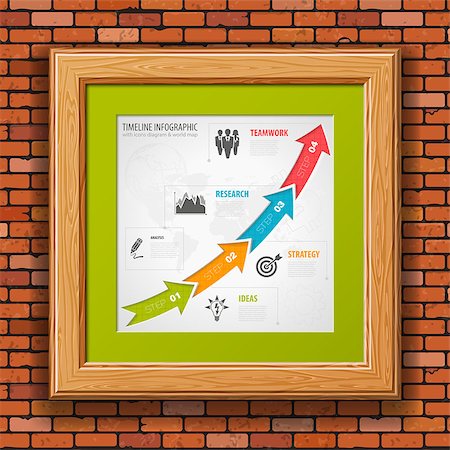 simsearch:400-09097706,k - Brick Wall with Business Timeline Infographics in Wooden Frame. Vector illustration. Foto de stock - Super Valor sin royalties y Suscripción, Código: 400-07836367