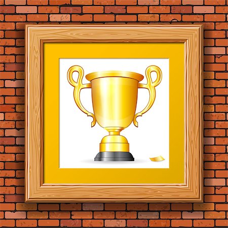 Brick Wall with Gold Prize Award in Wooden Frame. Vector illustration. Stock Photo - Budget Royalty-Free & Subscription, Code: 400-07836368