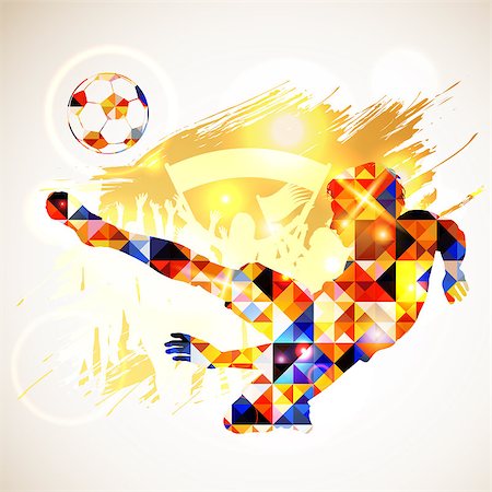 soccer player ball foot - Silhouette Soccer Player and Ball in Mosaic Pattern with Fans on Grunge Background. Vector illustration. Stock Photo - Budget Royalty-Free & Subscription, Code: 400-07836374