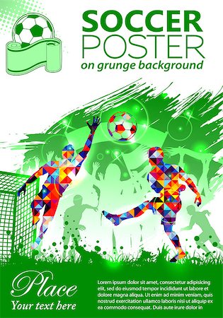 posters with ribbon banner - Soccer Poster with Players and Fans on grunge background, vector illustration Photographie de stock - Aubaine LD & Abonnement, Code: 400-07836373