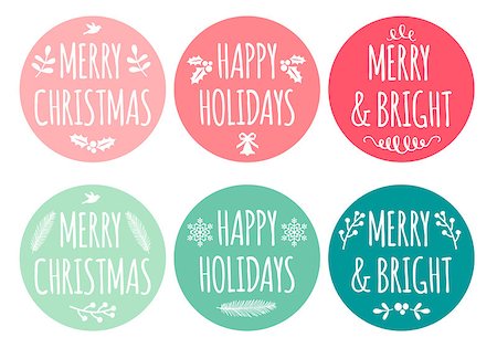 simsearch:400-07836382,k - Teal and coral Christmas labels for cards, stickers, gift tags, set of vector design elements Photographie de stock - Aubaine LD & Abonnement, Code: 400-07836381