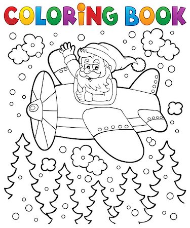 Coloring book Santa Claus in plane - eps10 vector illustration. Stock Photo - Budget Royalty-Free & Subscription, Code: 400-07836866