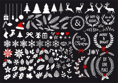 pinecones and ribbons - White Christmas, big set of graphic design elements, vector Stock Photo - Budget Royalty-Free & Subscription, Code: 400-07836901