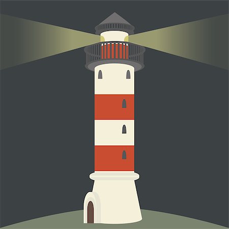 Single lighthouse at night. Flat vector illustration Stock Photo - Budget Royalty-Free & Subscription, Code: 400-07837176