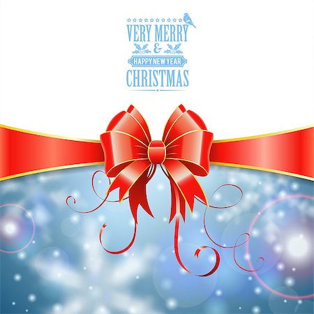 Christmas Greeting Card with Ribbon and Bow, vector illustration Stock Photo - Budget Royalty-Free & Subscription, Code: 400-07837195