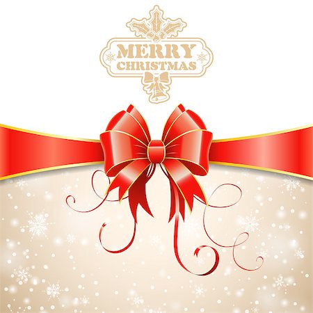 Christmas Greeting Card with Ribbon and Bow, vector illustration Stock Photo - Budget Royalty-Free & Subscription, Code: 400-07837197