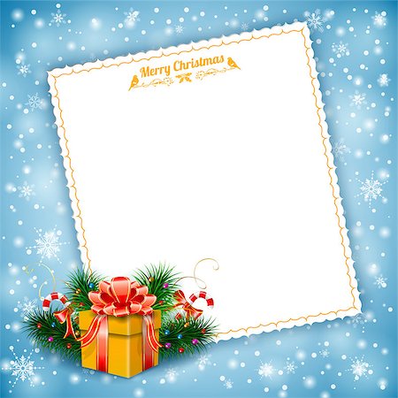 simsearch:400-08712804,k - Christmas Greeting Card with Candy, Fir Branches, Gift and Sheet of Paper on Bright background, vector illustration. Stock Photo - Budget Royalty-Free & Subscription, Code: 400-07837202