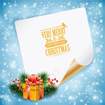 simsearch:400-08712804,k - Christmas Greeting Card with Candy, Fir Branches, Gift and Sheet of Paper on Bright background, vector illustration. Stock Photo - Budget Royalty-Free & Subscription, Code: 400-07837203