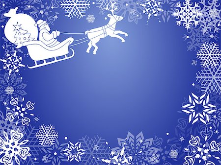 simsearch:400-07679396,k - Christmas greeting card with Santa, reindeer and snowflakes in blue hues, hand drawing vector illustration Foto de stock - Super Valor sin royalties y Suscripción, Código: 400-07837277