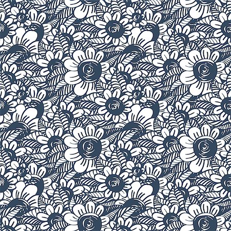 simsearch:400-08054244,k - Seamless pattern - black and white flower background.Vector illustration. Foto de stock - Super Valor sin royalties y Suscripción, Código: 400-07837324