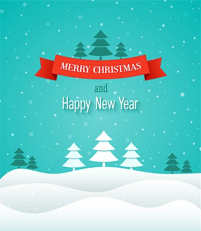 posters with ribbon banner - Christmas vintage greeting card. Vector illustration. Foto de stock - Super Valor sin royalties y Suscripción, Código: 400-07837401