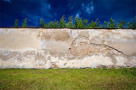 stone walls in meadows - Old brick wall with lots of copy space also showing grass and sky, polarizing filter applied Stock Photo - Budget Royalty-Free & Subscription, Code: 400-07837432