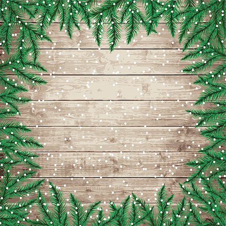 simsearch:400-09065552,k - Fir tree branches and snowflakes on the wooden board. Photographie de stock - Aubaine LD & Abonnement, Code: 400-07837441