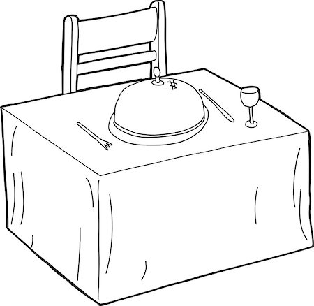 simsearch:400-07508509,k - Hand drawn outline cartoon of dining table with chair Stock Photo - Budget Royalty-Free & Subscription, Code: 400-07837544