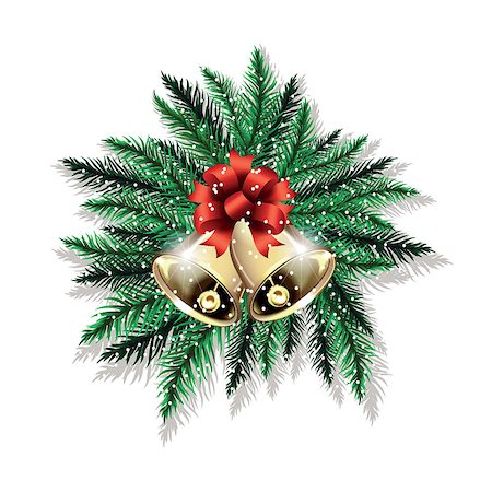 simsearch:400-08407579,k - Pair of Christmas bells and fir tree branches isolated on white background. Vector illustration. Photographie de stock - Aubaine LD & Abonnement, Code: 400-07837559