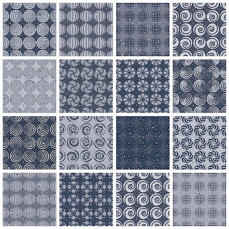 simsearch:400-04857758,k - Retro style tiles seamless patterns set, vector backgrounds, monochrome collection of 16 examples. Foto de stock - Super Valor sin royalties y Suscripción, Código: 400-07837657