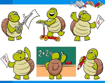Cartoon Illustration of Turtle Animal Character School Student Set Stock Photo - Budget Royalty-Free & Subscription, Code: 400-07837833