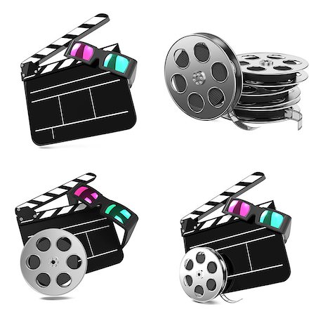 simsearch:400-07331251,k - Movie Concepts. Set of Clapboard with Anaglyph Glasses and Film Reel on white background. Stock Photo - Budget Royalty-Free & Subscription, Code: 400-07837974