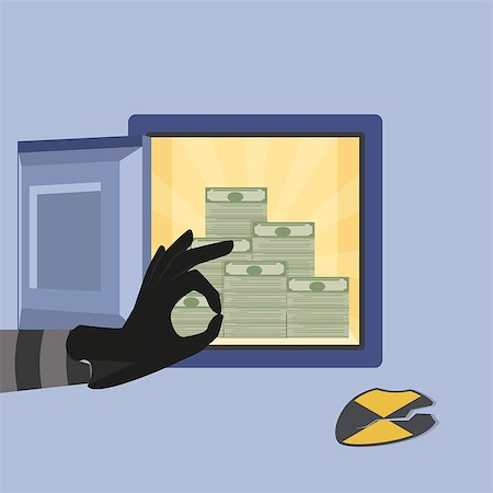 robbery cartoon - Vector illustration of hacking bank safe with open safe Stock Photo - Budget Royalty-Free & Subscription, Code: 400-07838156