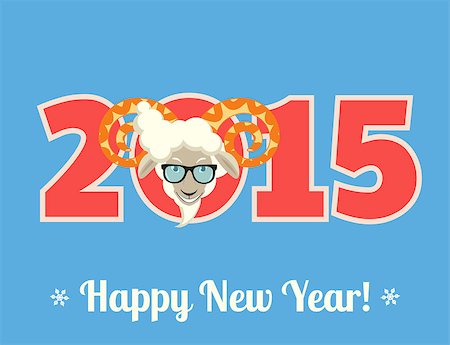 Happy new year with sheep head wearing glasses. Text outlined. Stock Photo - Budget Royalty-Free & Subscription, Code: 400-07838163