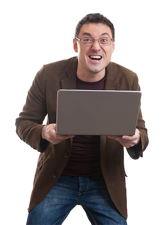 simsearch:400-09030070,k - Portrait of an angry man with his laptop, isolated on white background Stock Photo - Budget Royalty-Free & Subscription, Code: 400-07838186