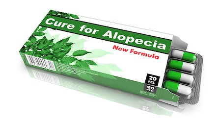 Cure for Alopecia, Pills Blister getting out from Green Box over White Background. Stockbilder - Microstock & Abonnement, Bildnummer: 400-07838325