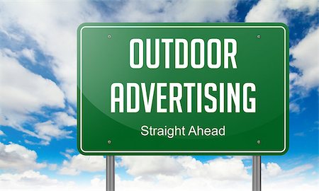 simsearch:400-08153824,k - Highway Signpost with  Outdoor Advertising Wording on Sky Background. Stock Photo - Budget Royalty-Free & Subscription, Code: 400-07838341