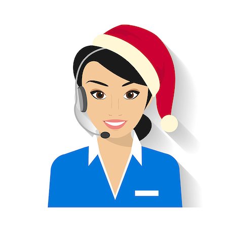 simsearch:400-08647874,k - Female call centre operator with headset wearing Santas hat. Flat moderm style Photographie de stock - Aubaine LD & Abonnement, Code: 400-07838547