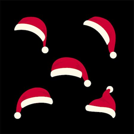 simsearch:400-08409193,k - Vector Santas hats set on black background Fotografie stock - Microstock e Abbonamento, Codice: 400-07838548