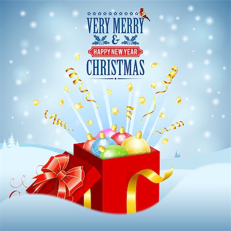 simsearch:400-06430253,k - Christmas Gift with Colorful Baubles on Snowy background. Stock Photo - Budget Royalty-Free & Subscription, Code: 400-07838760