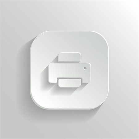 simsearch:400-08496897,k - Printer icon - vector white app button with shadow Foto de stock - Super Valor sin royalties y Suscripción, Código: 400-07838837