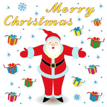 simsearch:400-07223723,k - Marry Christmas with happy Santa Claus and many gifts, hand drawing cartoon vector illustration Stock Photo - Budget Royalty-Free & Subscription, Code: 400-07838955