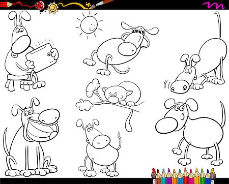 simsearch:400-07754645,k - Coloring Book or Page Cartoon Illustration of Black and White Funny Dogs Pet Animal Characters Stock Photo - Budget Royalty-Free & Subscription, Code: 400-07838972