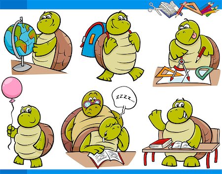 sleeping in a classroom - Cartoon Illustration of Turtle Animal Character School Student Set Foto de stock - Super Valor sin royalties y Suscripción, Código: 400-07838993