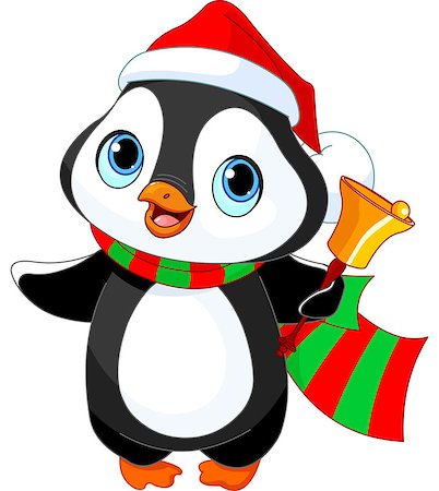 Cute Christmas penguin with jingle bell Stock Photo - Budget Royalty-Free & Subscription, Code: 400-07839289