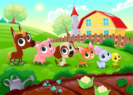 simsearch:400-05216685,k - Funny farm animals in the garden. Vector cartoon illustration. Stock Photo - Budget Royalty-Free & Subscription, Code: 400-07839282