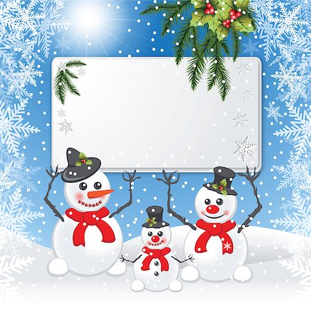 simsearch:400-07718917,k - Three snowmen keep white board. Christmas vector illustration. Stock Photo - Budget Royalty-Free & Subscription, Code: 400-07839391