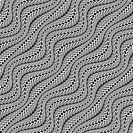 simsearch:400-07990307,k - Design seamless monochrome stripy pattern. Abstract warped textured background. Vector art Foto de stock - Super Valor sin royalties y Suscripción, Código: 400-07839510