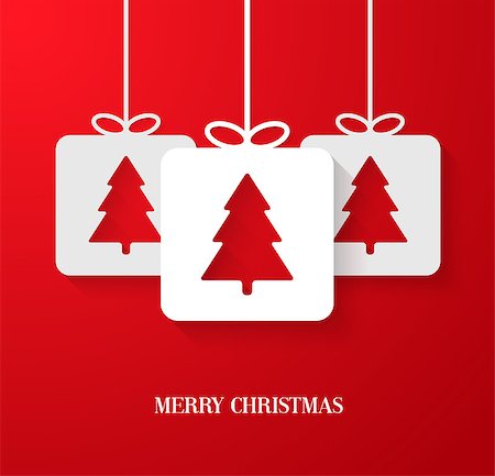 Christmas paper card with hanging toy. Vector illustration. Stock Photo - Budget Royalty-Free & Subscription, Code: 400-07839698