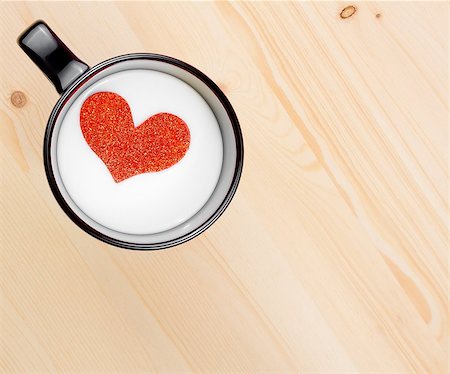simsearch:400-04546601,k - top of view of cup of milk with decorative heart on wood table with space for text, concept of valentine day Foto de stock - Royalty-Free Super Valor e Assinatura, Número: 400-07839798
