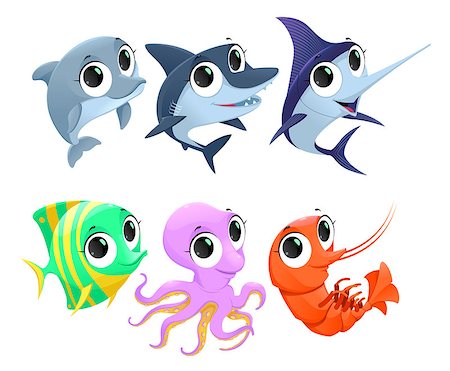 simsearch:400-07259873,k - Funny marine animals. Vector cartoon isolated characters. Stock Photo - Budget Royalty-Free & Subscription, Code: 400-07839818