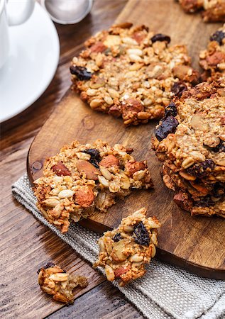 Homemade oatmeal cookies with seeds, nuts and raisin Stock Photo - Budget Royalty-Free & Subscription, Code: 400-07839840