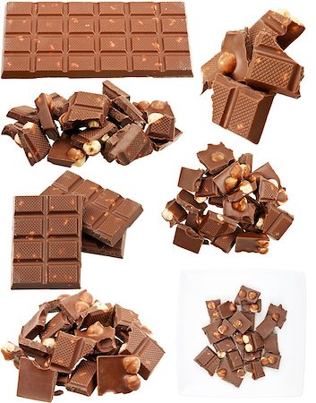 simsearch:400-06640761,k - Milk chocolate with nuts collection isolated on white background Stock Photo - Budget Royalty-Free & Subscription, Code: 400-07839857